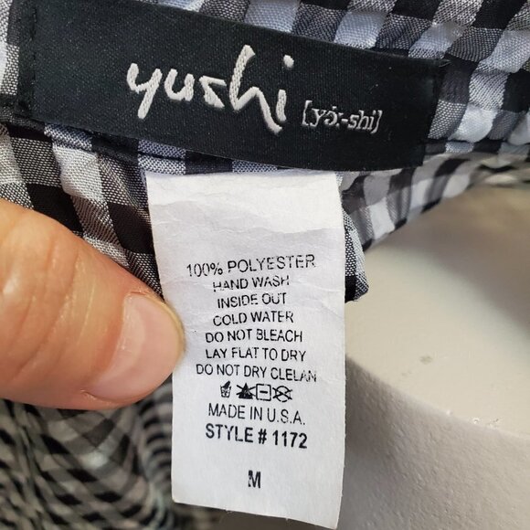 Yushi Seersucker Puckered Button Front + Back Button Tunic Black/White Size M - Picture 10 of 14